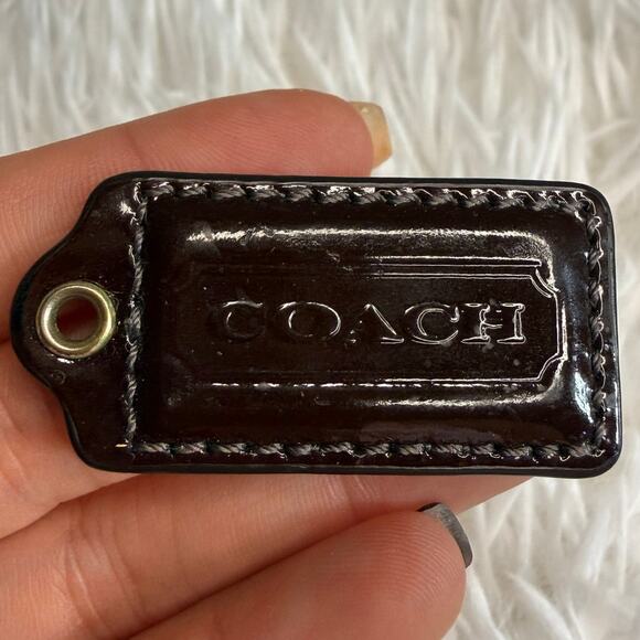 1.5" COACH Brown Patent Leather Fob Bag Charm Hang tag Hangtag - Picture 1 of 2